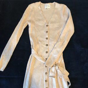 Beige Ribbed Sweater Dress Midi Size Small